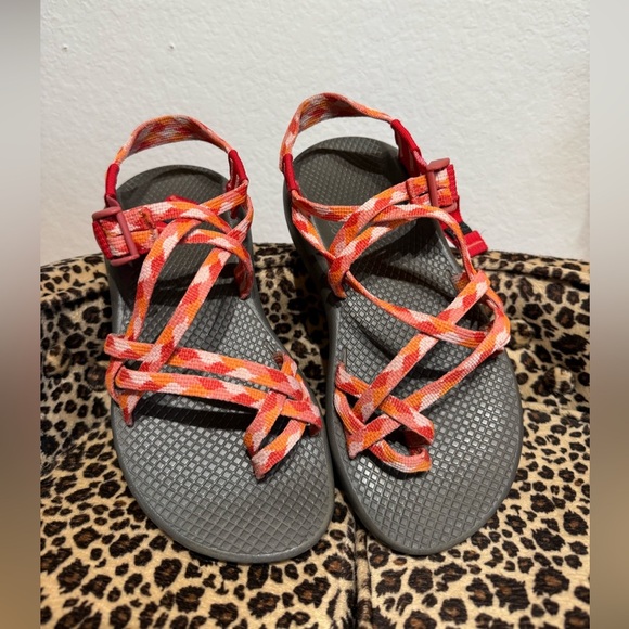 Chaco Red and Orange Sport Sandals with Adjustable Straps - Picture 1 of 6